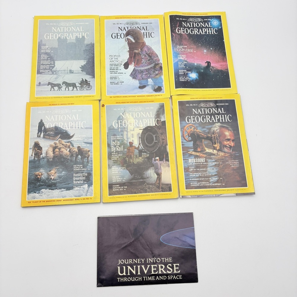 Vintage National Geographic Magazine Lot 6 1980-1984 Universe Arctic India Rail